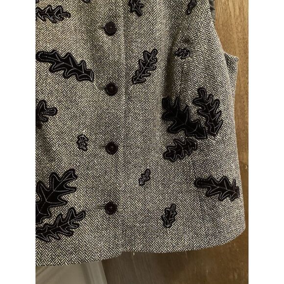 Talbots Vest Womens Small Petite Brown Wool Silk Herringbone Tweed Velvet Leaves - Picture 4 of 13